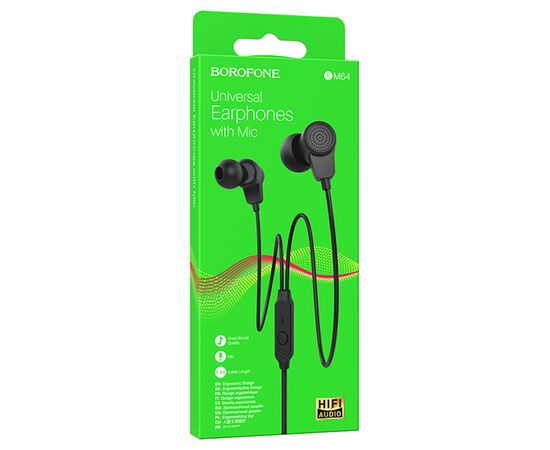  Проводные наушники BOROFONE BM64 Goalant, Jack 3.5mm, 1.2 м, черный 