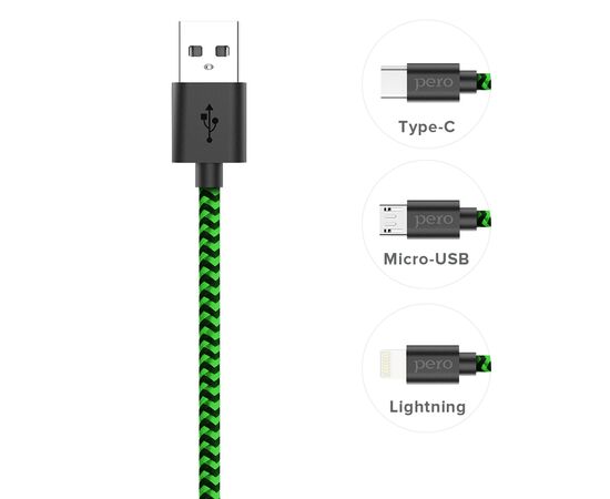  Дата-кабель PERO DC-04 micro-USB, 2А, 2м, Green-black 