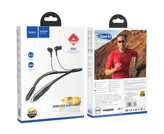  Bluetooth-наушники вкладыши с шейным шнурком Hoco ES51 Era (Black) 