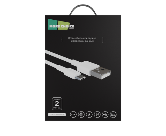  Дата-кабель USB 2.0A для micro USB More choice K19m TPE 2м (White) 