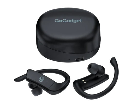  Беспроводные наушники GoGadget SportBuds, вакуумные, заушины, EDR, ANC -30dB, 2 микр., 50+300х2 мАч, до 50 ч, IPX5, ЧЕРНЫЙ 