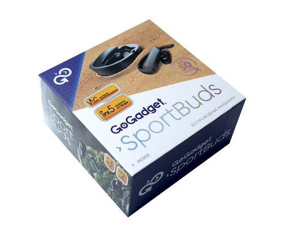  Беспроводные наушники GoGadget SportBuds, вакуумные, заушины, EDR, ANC -30dB, 2 микр., 50+300х2 мАч, до 50 ч, IPX5, ЧЕРНЫЙ 