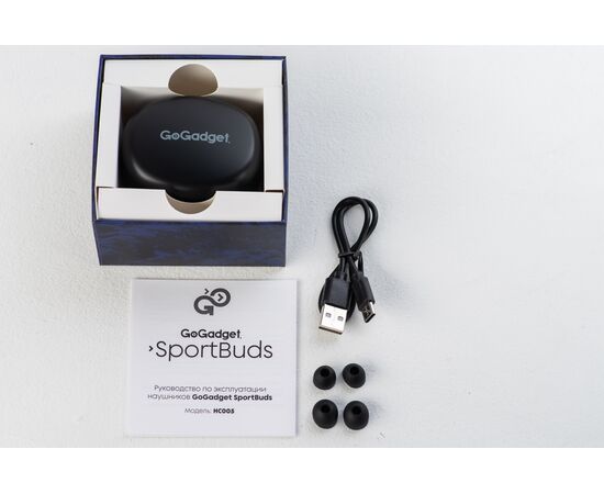  Беспроводные наушники GoGadget SportBuds, вакуумные, заушины, EDR, ANC -30dB, 2 микр., 50+300х2 мАч, до 50 ч, IPX5, ЧЕРНЫЙ 
